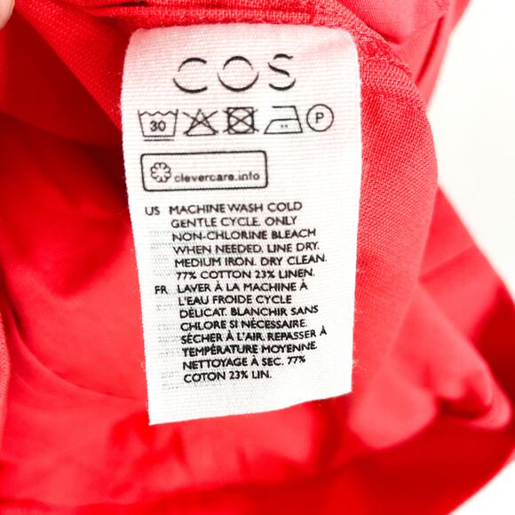 COS Cotton Linen Sheath Dress Red Mini Square Neck Sleeveless Pockets Sz 14 - Picture 10 of 10